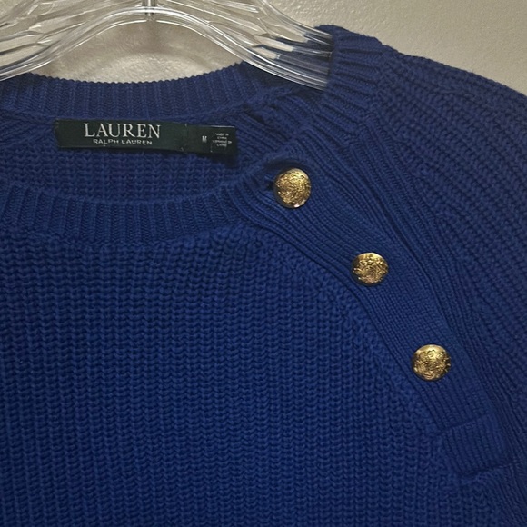 Lauren Ralph Lauren Women’s Blue Sweater with Gold Buttons Size Medium - Picture 2 of 7